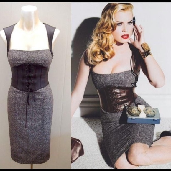 bebe Dresses & Skirts - Wool tweed leather office corset business dress